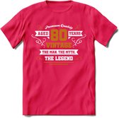 80 Jaar Legend T-Shirt | Goud - Wit | Grappig Verjaardag en Feest Cadeau Shirt | Dames - Heren - Unisex | Tshirt Kleding Kado | - Roze - XXL