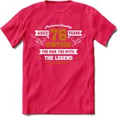 76 Jaar Legend T-Shirt | Goud - Wit | Grappig Verjaardag en Feest Cadeau Shirt | Dames - Heren - Unisex | Tshirt Kleding Kado | - Roze - M