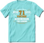 71 Jaar Legend T-Shirt | Goud - Wit | Grappig Verjaardag en Feest Cadeau Shirt | Dames - Heren - Unisex | Tshirt Kleding Kado | - Licht Blauw - XL