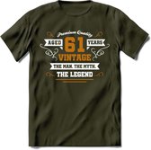 61 Jaar Legend T-Shirt | Goud - Wit | Grappig Verjaardag en Feest Cadeau Shirt | Dames - Heren - Unisex | Tshirt Kleding Kado | - Leger Groen - XL