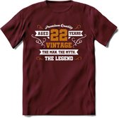 22 Jaar Legend T-Shirt | Goud - Wit | Grappig Verjaardag en Feest Cadeau Shirt | Dames - Heren - Unisex | Tshirt Kleding Kado | - Burgundy - M