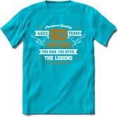 50 Jaar Legend T-Shirt | Goud - Wit | Grappig Verjaardag en Feest Cadeau Shirt | Dames - Heren - Unisex | Tshirt Kleding Kado | - Blauw - 3XL