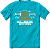 38 Jaar Legend T-Shirt | Goud - Wit | Grappig Verjaardag en Feest Cadeau Shirt | Dames - Heren - Unisex | Tshirt Kleding Kado | - Blauw - L