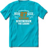 27 Jaar Legend T-Shirt | Goud - Wit | Grappig Verjaardag en Feest Cadeau Shirt | Dames - Heren - Unisex | Tshirt Kleding Kado | - Blauw - XL