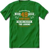 49 Jaar Legend T-Shirt | Goud - Wit | Grappig Verjaardag en Feest Cadeau Shirt | Dames - Heren - Unisex | Tshirt Kleding Kado | - Donker Groen - L