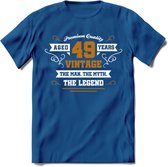 49 Jaar Legend T-Shirt | Goud - Wit | Grappig Verjaardag en Feest Cadeau Shirt | Dames - Heren - Unisex | Tshirt Kleding Kado | - Donker Blauw - XXL