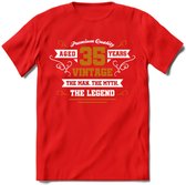 35 Jaar Legend T-Shirt | Goud - Wit | Grappig Verjaardag en Feest Cadeau Shirt | Dames - Heren - Unisex | Tshirt Kleding Kado | - Rood - L