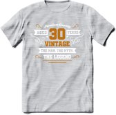 30 Jaar Legend T-Shirt | Goud - Wit | Grappig Verjaardag en Feest Cadeau Shirt | Dames - Heren - Unisex | Tshirt Kleding Kado | - Licht Grijs - Gemaleerd - XXL