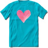 Valentijn Pastel waterverf Hart T-Shirt | Grappig Valentijnsdag Cadeautje voor Hem en Haar | Dames - Heren - Unisex | Kleding Cadeau | - Blauw - L