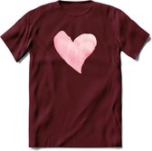 Valentijn Pastel waterverf Hart T-Shirt | Grappig Valentijnsdag Cadeautje voor Hem en Haar | Dames - Heren - Unisex | Kleding Cadeau | - Burgundy - M