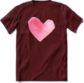 Valentijn Pastel waterverf Hart T-Shirt | Grappig Valentijnsdag Cadeautje voor Hem en Haar | Dames - Heren - Unisex | Kleding Cadeau | - Burgundy - XXL