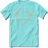 Valentijn Goud Hart T-Shirt | Grappig Valentijnsdag Cadeautje voor Hem en Haar | Dames - Heren - Unisex | Kleding Cadeau | - Licht Blauw - L