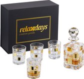 Relaxdays whiskey set 5-delig - 4 glazen & karaf - tumblerglazen - schenkkan - met reliëf