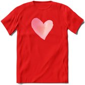 Valentijn Pastel waterverf Hart T-Shirt | Grappig Valentijnsdag Cadeautje voor Hem en Haar | Dames - Heren - Unisex | Kleding Cadeau | - Rood - M