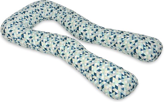 Voedingskussen - Zwangerschapskussen - 300 cm - 100% katoen - blauwe tinten driehoekjes