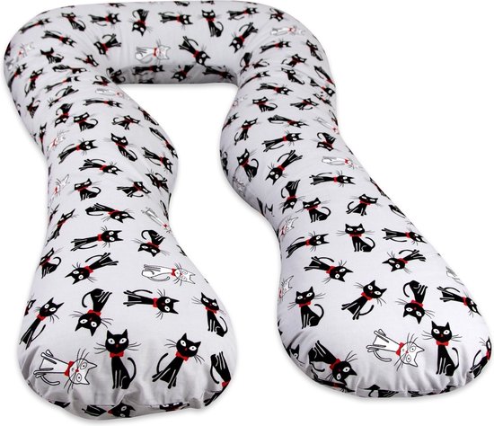 Voedingskussen - Zwangerschapskussen - 300 cm - 100% katoen - grijs met katjes