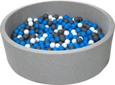 Ballenbad rond - grijs - 125x40 cm - met 600 wit, blauw, en grijze ballen