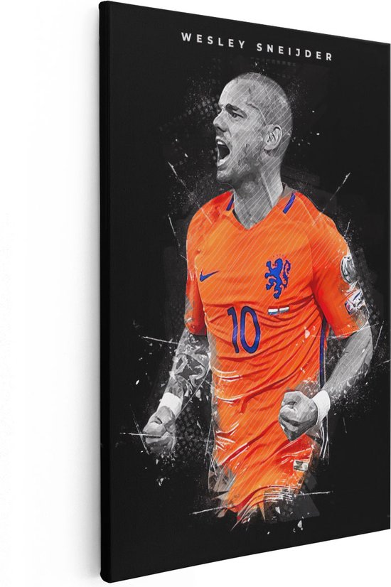 Artaza Canvas Schilderij Wesley Sneijder bij het Nederlands Elftal - 20x30 - Klein - Foto Op Canvas - Canvas Print