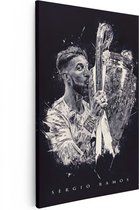 Artaza Canvas Schilderij Sergio Ramos met de Champions League Beker - 40x60 - Poster Foto op Canvas - Canvas Print