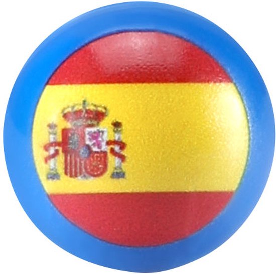 Een blauwe knikker met de Spaanse vlag erop.