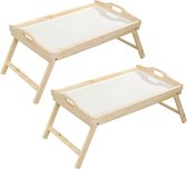 Set de 2x plateaux en bois 30 x 50 cm avec pieds pliants - Petit déjeuner au lit - Plateaux de service / plateaux en bois