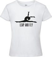 Sparkle&Dream - T-Shirt 'Leap and Fly' Wit - Maat 104 - Voor Turnen en Gymnastiek