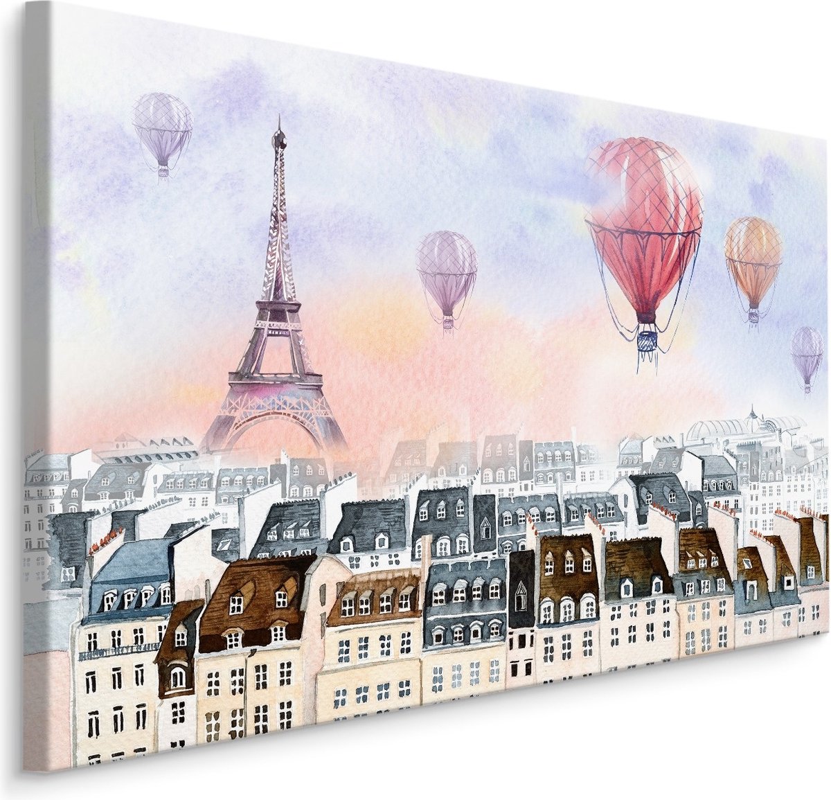 karo-art Schilderij - Luchtballonnen boven Parijs, Frankrijk, Premium Print op Canvas Multikleur