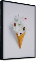 Akoestische panelen - Geluidsisolatie - Akoestische wandpanelen - Akoestisch schilderij AcousticPro® - paneel met abstracte ijshoorn met bloemen - Design 76 - Basic - 60X90 - Wit-