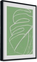 Akoestische panelen - Geluidsisolatie - Akoestische wandpanelen - Akoestisch schilderij AcousticPro® - paneel met getekend monstera blad - Design 62 - Basic - 100x70 - zwart- Wandd
