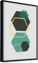 Akoestische panelen - Geluidsisolatie - Akoestische wandpanelen - Akoestisch schilderij AcousticPro® - paneel met grafisch groene elementen - Design 40 - Premium - 100x70 - Wit- Wa