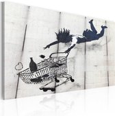 Schilderij - Falling woman with supermarket trolley (Banksy).