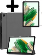 Samsung Galaxy Tab A8 Hoes Book Case Hoesje Met Screenprotector Bescherm Glas - Grijs