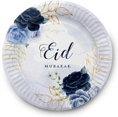 Ramadan decoratie: Borden - Eid Mubarak Peony blue (set van 6)