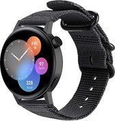 Strap-it Nylon gesp smartwatch bandje - geschikt voor Huawei Watch GT 2 42mm / GT 3 42mm / GT 3 Pro 43mm - zwart