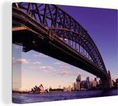 Canvas Schilderij Sydney Harbour brug met Opera House en de skyline van Sydney in Australië - 80x60 cm - Wanddecoratie
