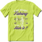 A Day Without Fishing - Vissen T-Shirt | Paars | Grappig Verjaardag Vis Hobby Cadeau Shirt | Dames - Heren - Unisex | Tshirt Hengelsport Kleding Kado - Groen - 3XL