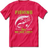 Fishing Has No Age Limit - Vissen T-Shirt | Groen | Grappig Verjaardag Vis Hobby Cadeau Shirt | Dames - Heren - Unisex | Tshirt Hengelsport Kleding Kado - Roze - M