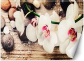 Trend24 - Behang - Zen-Orchideeën - Vliesbehang - Fotobehang - Behang Woonkamer - 450x315 cm - Incl. behanglijm