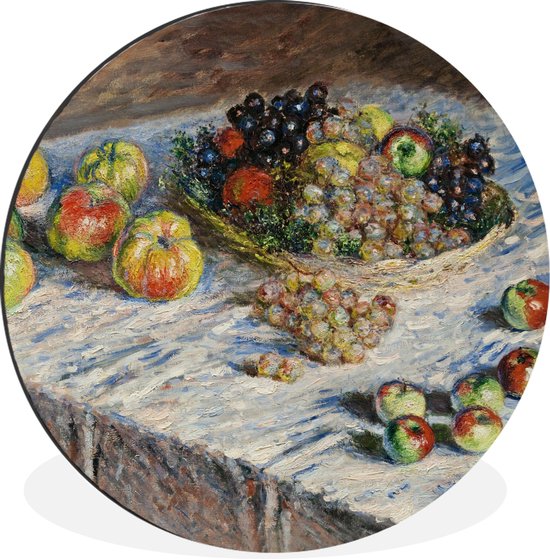 WallCircle - Wandcirkel - Muurcirkel - Still life with apples and grapes - Schilderij van Claude Monet - Aluminium - Dibond - 90x90 cm - Binnen en Buiten