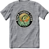 Fishing Club - Vissen T-Shirt | Beige | Grappig Verjaardag Vis Hobby Cadeau Shirt | Dames - Heren - Unisex | Tshirt Hengelsport Kleding Kado - Donker Grijs - Gemaleerd - S