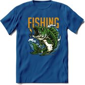 Fishing - Vissen T-Shirt | Grappig Verjaardag Vis Hobby Cadeau Shirt | Dames - Heren - Unisex | Tshirt Hengelsport Kleding Kado - Donker Blauw - XXL