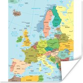Poster Kaart - Europa - Politiek - 50x50 cm