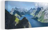 Canvas Schilderij Uitzicht over fjorden in Noorwegen - 40x20 cm - Wanddecoratie