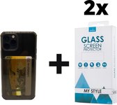Crystal Backcase Transparant Shockproof Met Pasjeshouder Hoesje iPhone 11 Pro Max Zwart - 2x Gratis Screen Protector - Telefoonhoesje - Smartphonehoesje