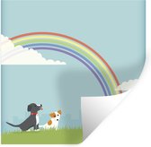 Muurstickers - Sticker Folie - Een illustratie van twee hondjes onder een regenboog - 100x100 cm - Plakfolie - Muurstickers Kinderkamer - Zelfklevend Behang XXL - Zelfklevend behangpapier - Stickerfolie