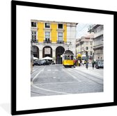 Fotolijst incl. Poster - De twee gele trams in hartje centrum van Lissabon - 40x40 cm - Posterlijst