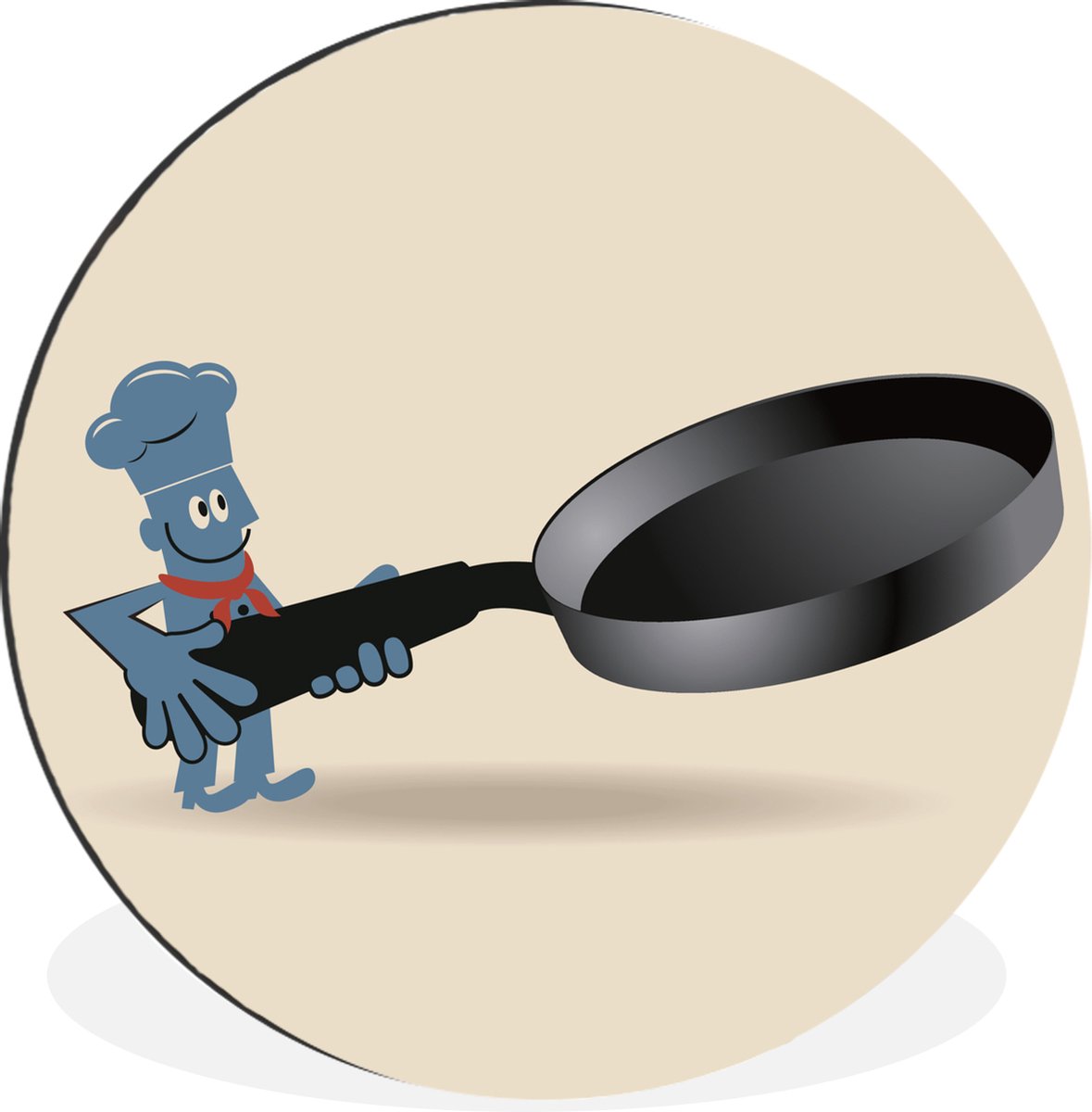 WallCircle - Wandcirkel - Muurcirkel - Een illustratie van een stripfiguur met een koekenp