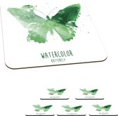 Onderzetters voor glazen - Een illustratie van een groene vlinder - 10x10 cm - Glasonderzetters - 6 stuks
