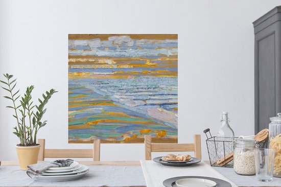 Stickers muraux - Vue sur la plage et la jetée depuis les dunes - Piet Mondrian - 100x100 cm - Film adhésif XXL