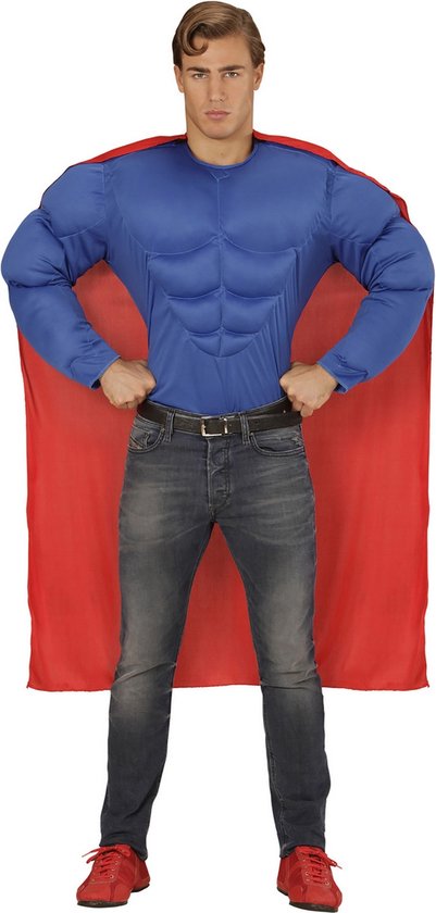 Widmann - Superman Kostuum - Amerikaanse Superheld Held Super Power Kostuum - Blauw, Rood - XL - Carnavalskleding - Verkleedkleding
